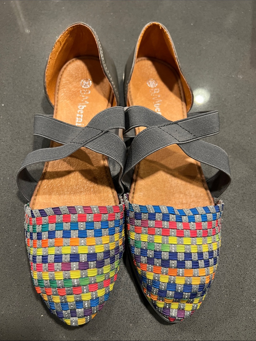 NIB, Bernie Mev Clique Slip On Multi Color Woven Point Toe Flats